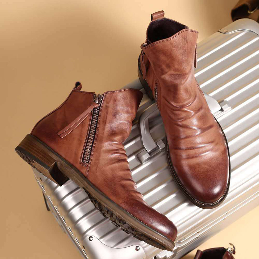 Men's leather ankle boots - stylish zip detail for casual wear and everyday comfort
