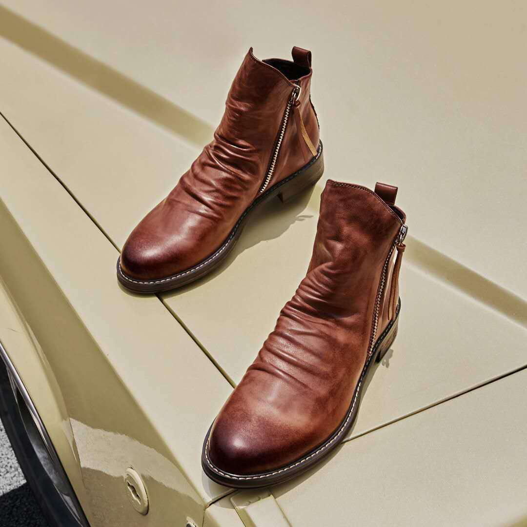 Men's leather ankle boots - stylish zip detail for casual wear and everyday comfort