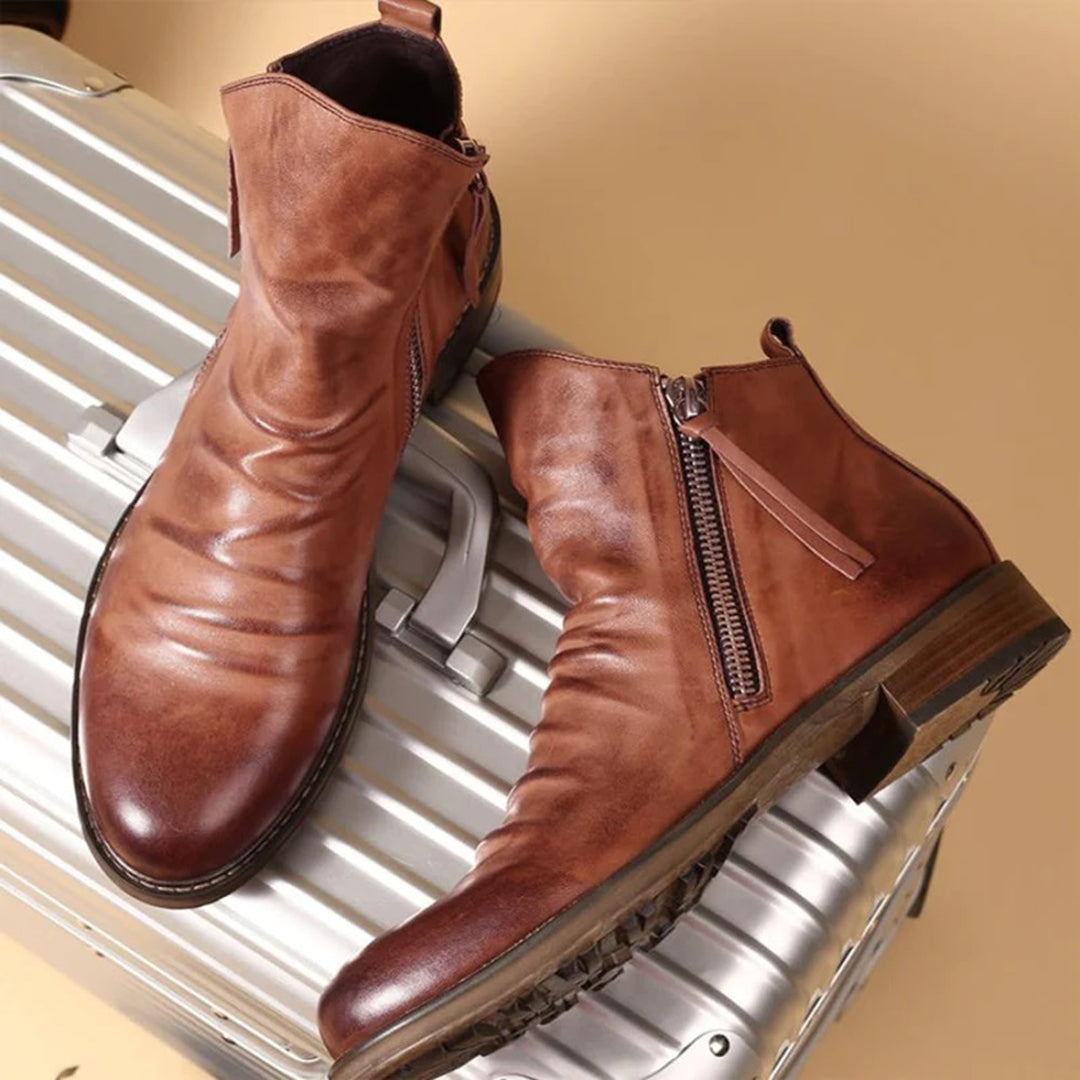 Men's leather ankle boots - stylish zip detail for casual wear and everyday comfort