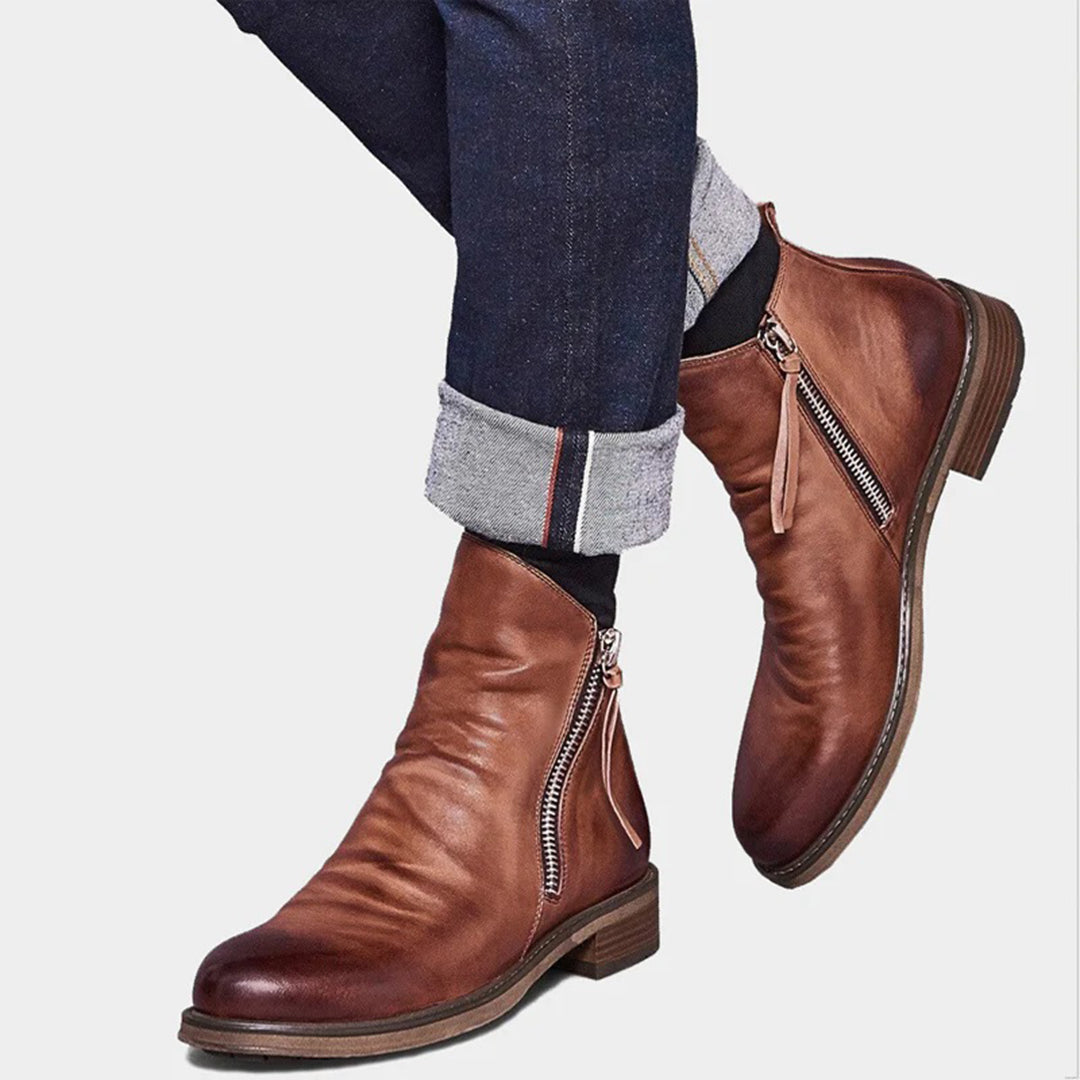 Men's leather ankle boots - stylish zip detail for casual wear and everyday comfort