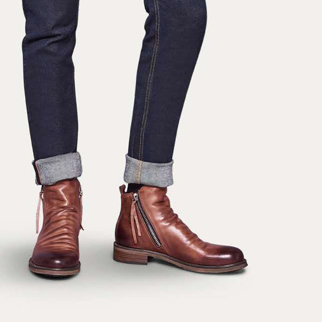 Men's leather ankle boots - stylish zip detail for casual wear and everyday comfort