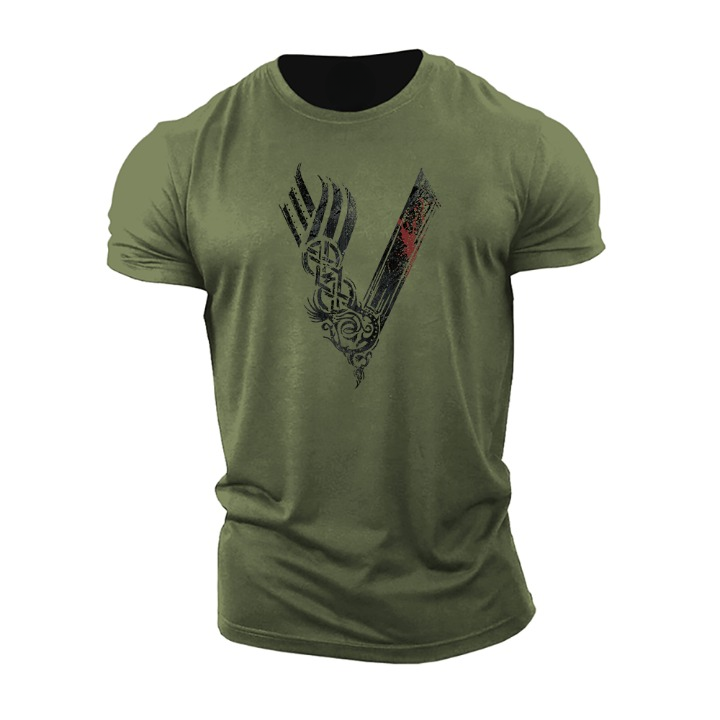 Men's graphic t-shirt unique viking print casual wear - soft fabric, eye-catching design