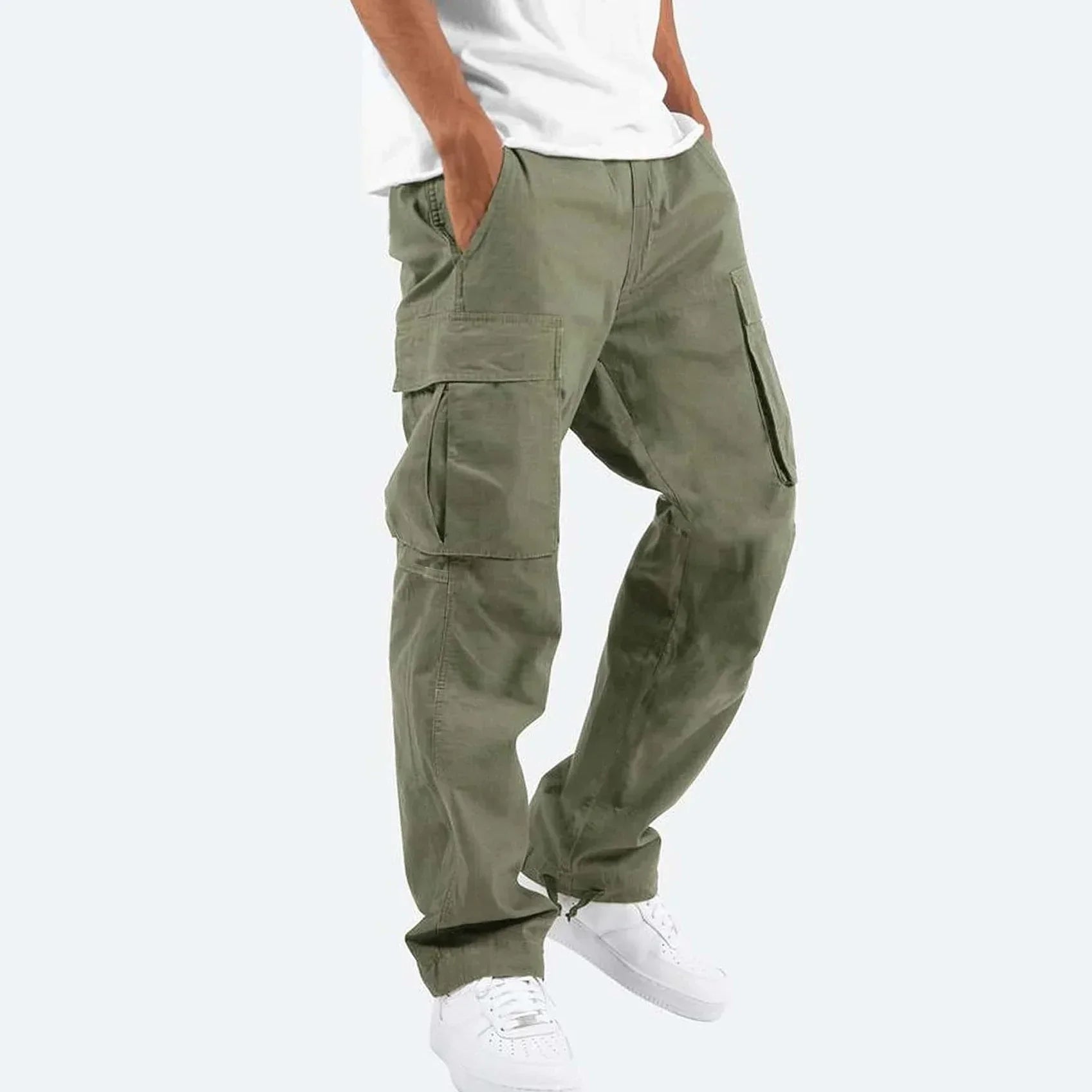 Men's cargo trousers functional utility pants - spacious pockets, durable fabric for casual wear