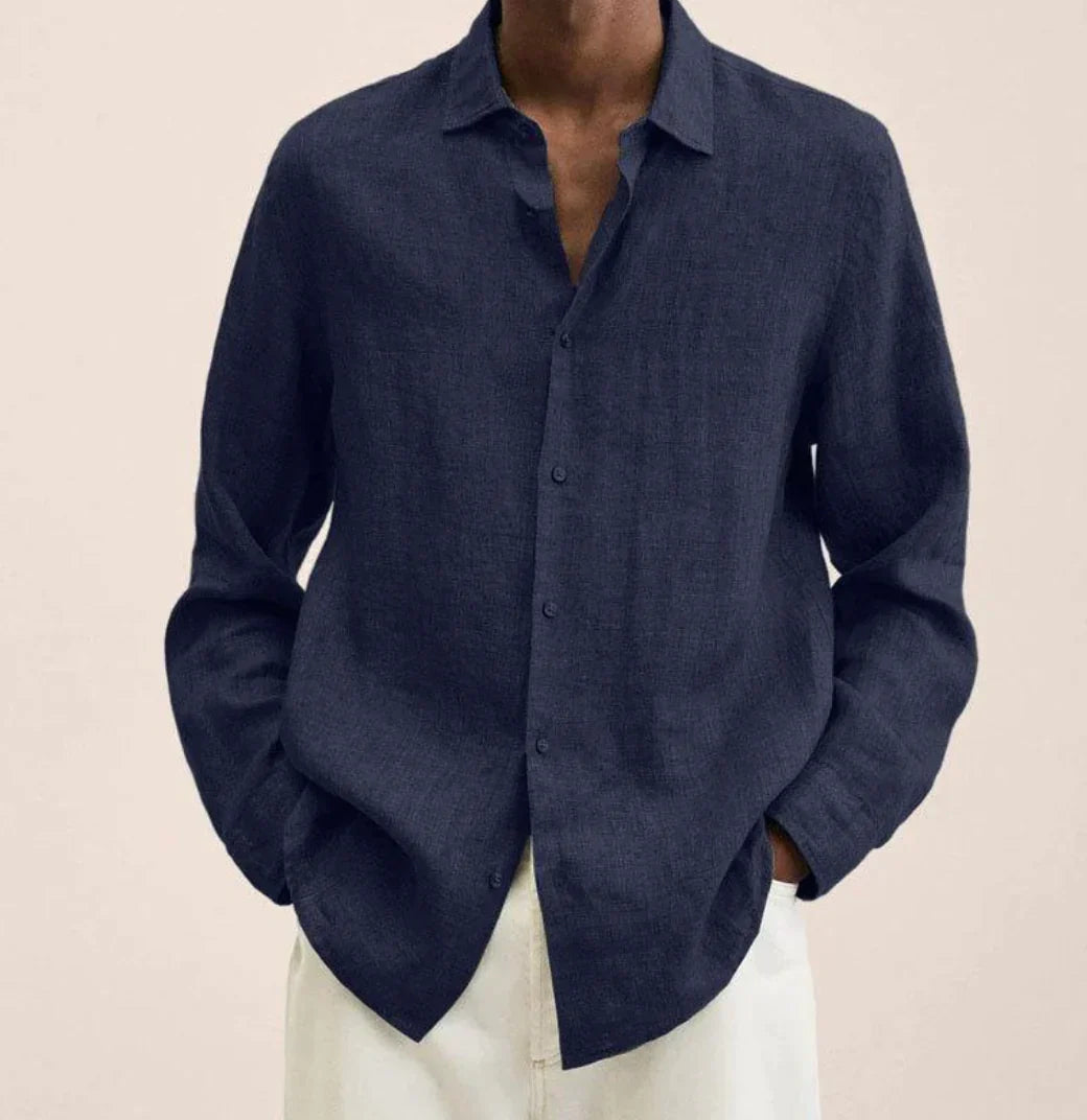 Men's linen shirt relaxed fit casual wear - versatile long sleeve top for all occasions