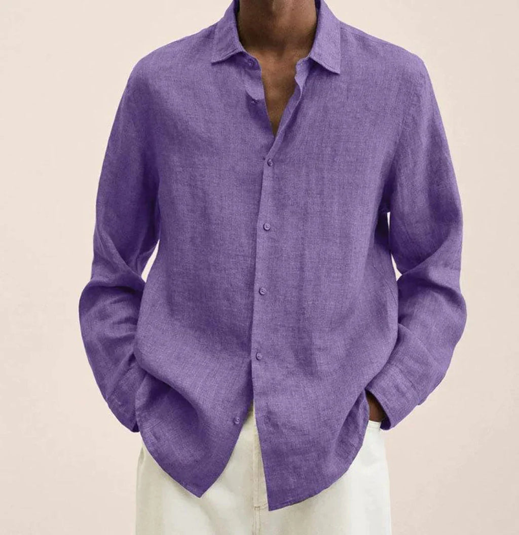 Men's linen shirt relaxed fit casual wear - versatile long sleeve top for all occasions