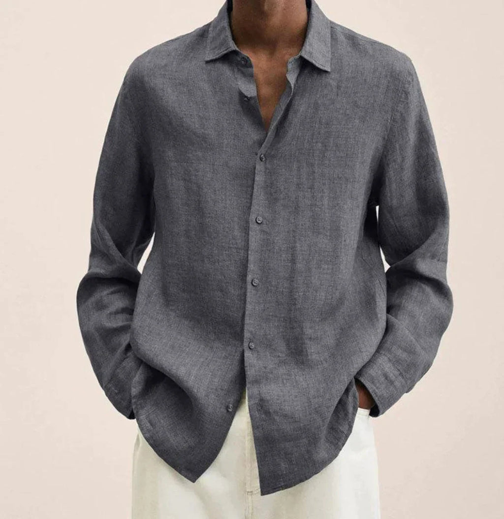 Men's linen shirt relaxed fit casual wear - versatile long sleeve top for all occasions