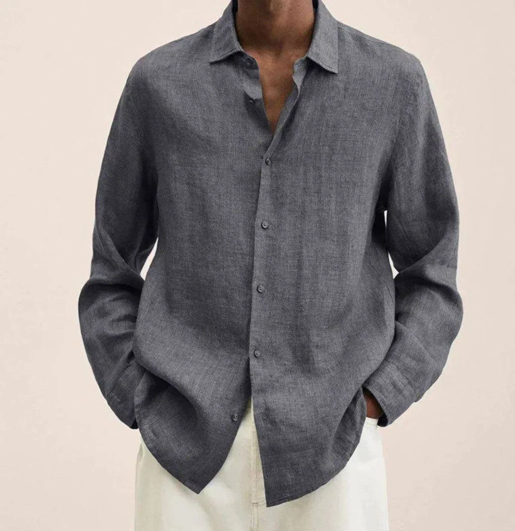 Men's linen shirt relaxed fit casual wear - versatile long sleeve top for all occasions