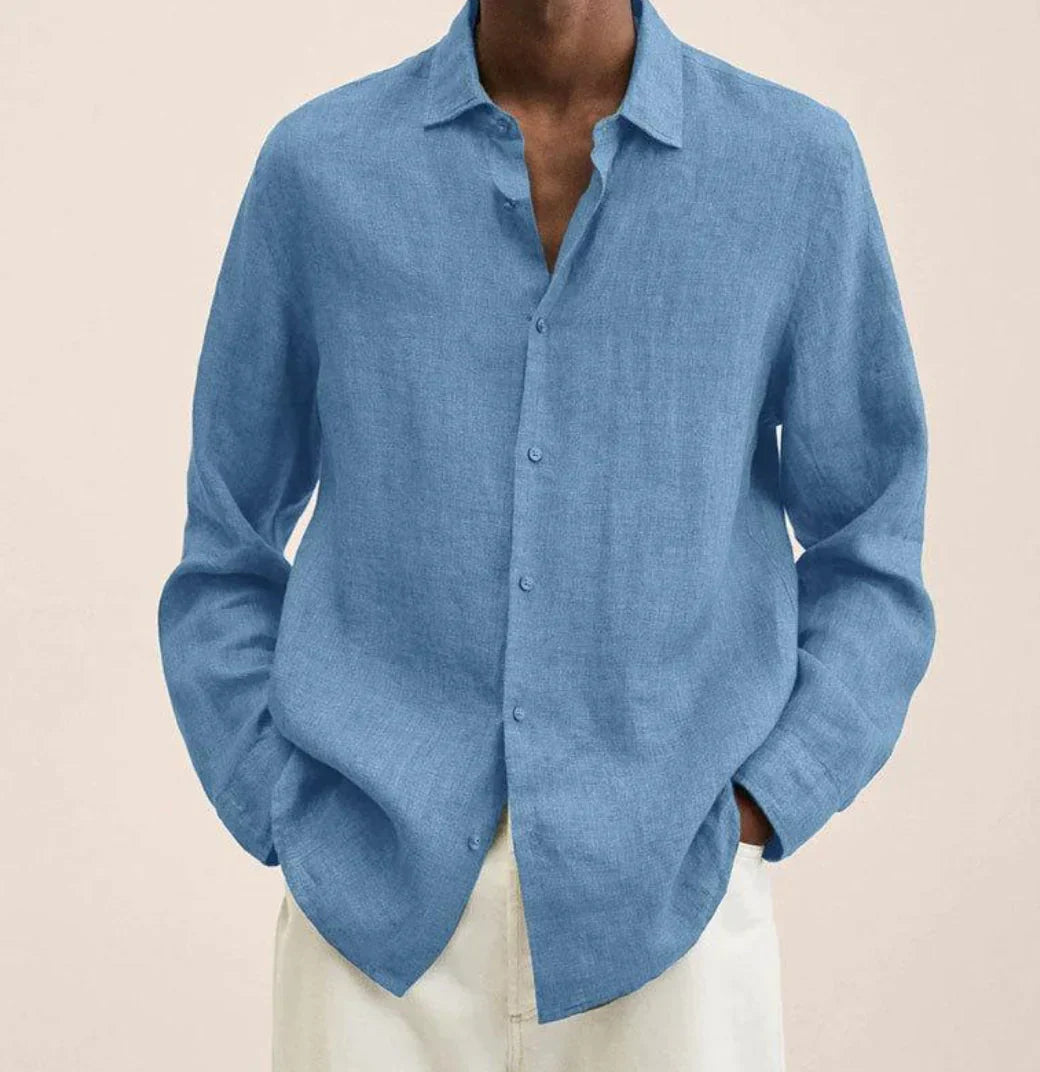 Men's linen shirt relaxed fit casual wear - versatile long sleeve top for all occasions