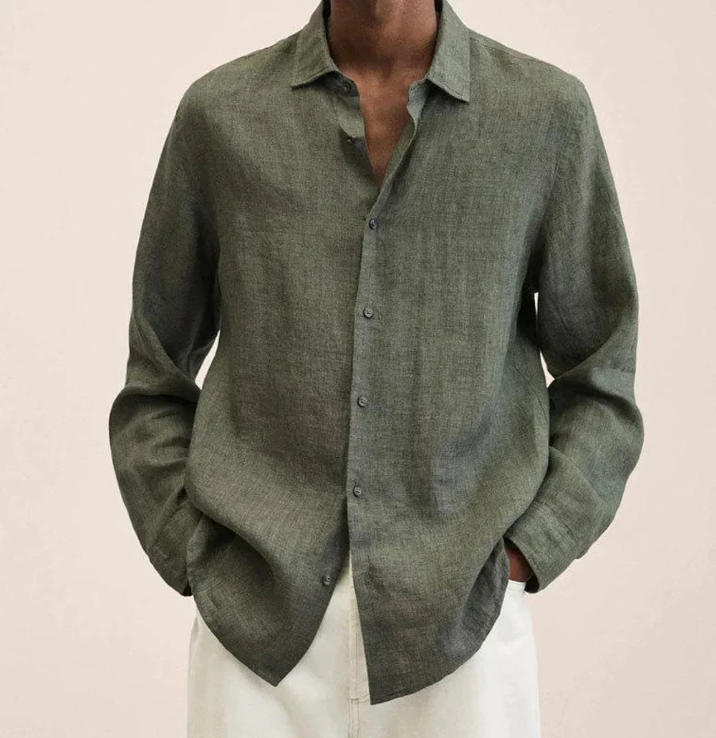 Men's linen shirt relaxed fit casual wear - versatile long sleeve top for all occasions