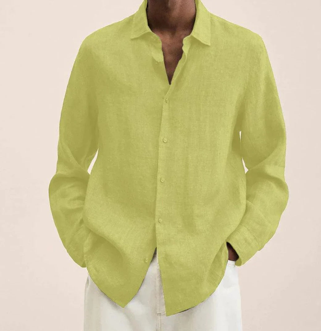 Men's linen shirt relaxed fit casual wear - versatile long sleeve top for all occasions