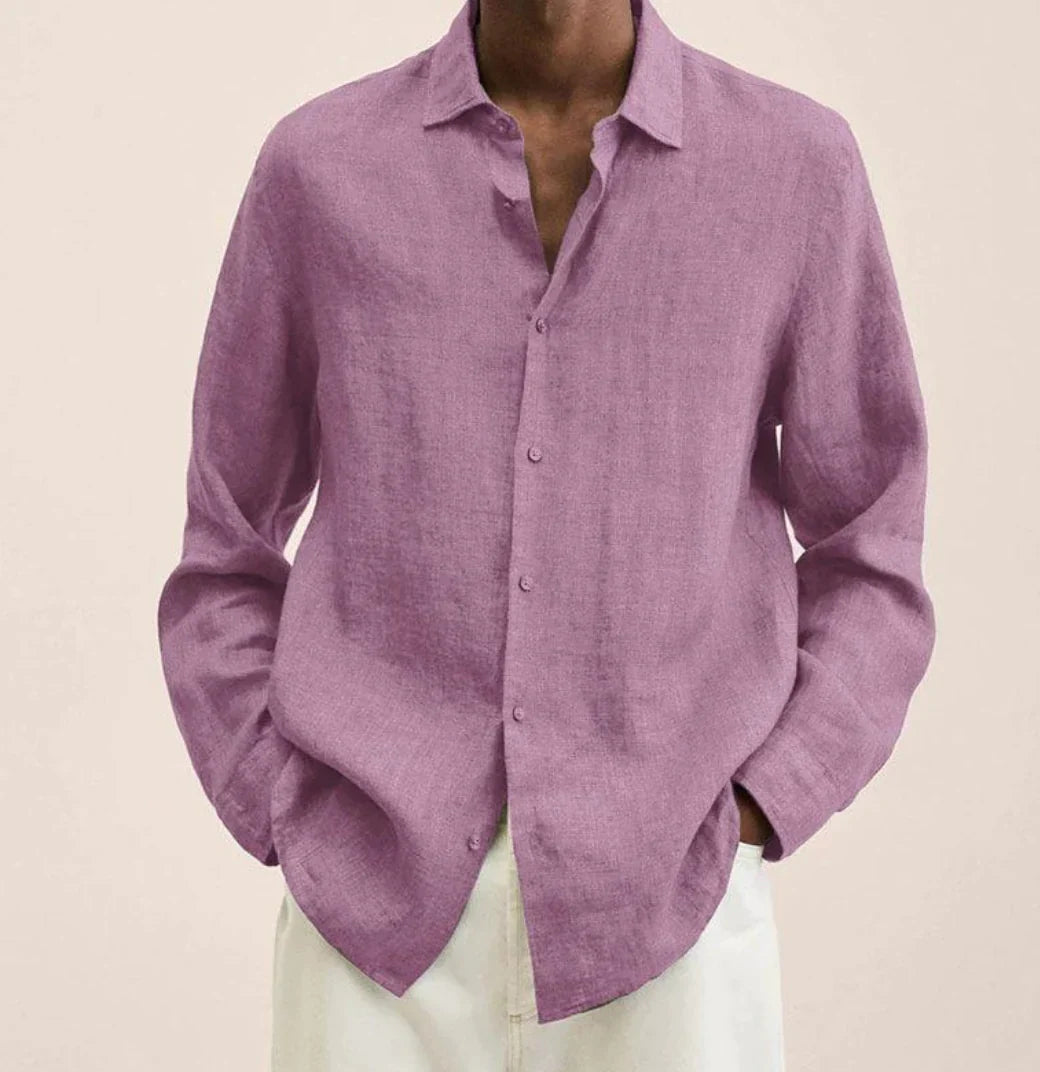 Men's linen shirt relaxed fit casual wear - versatile long sleeve top for all occasions