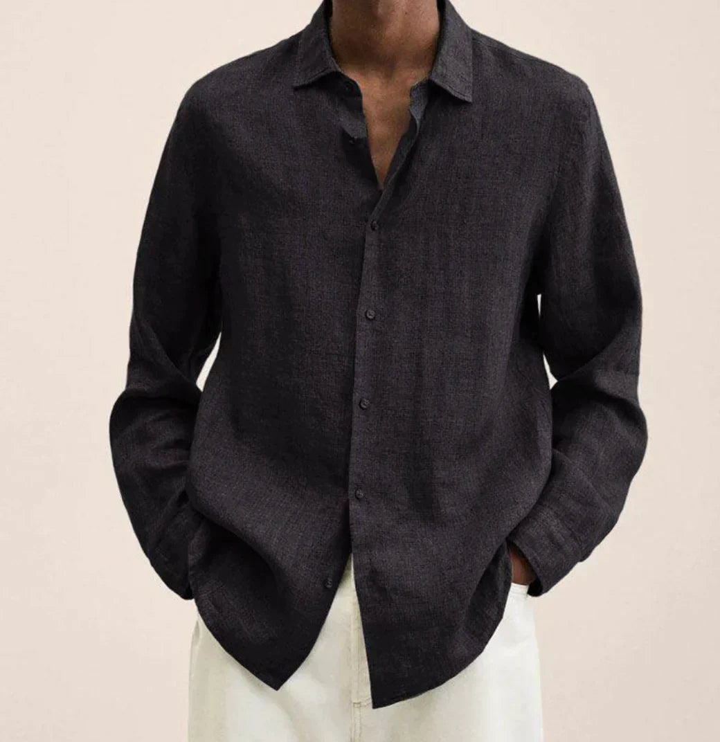 Men's linen shirt relaxed fit casual wear - versatile long sleeve top for all occasions