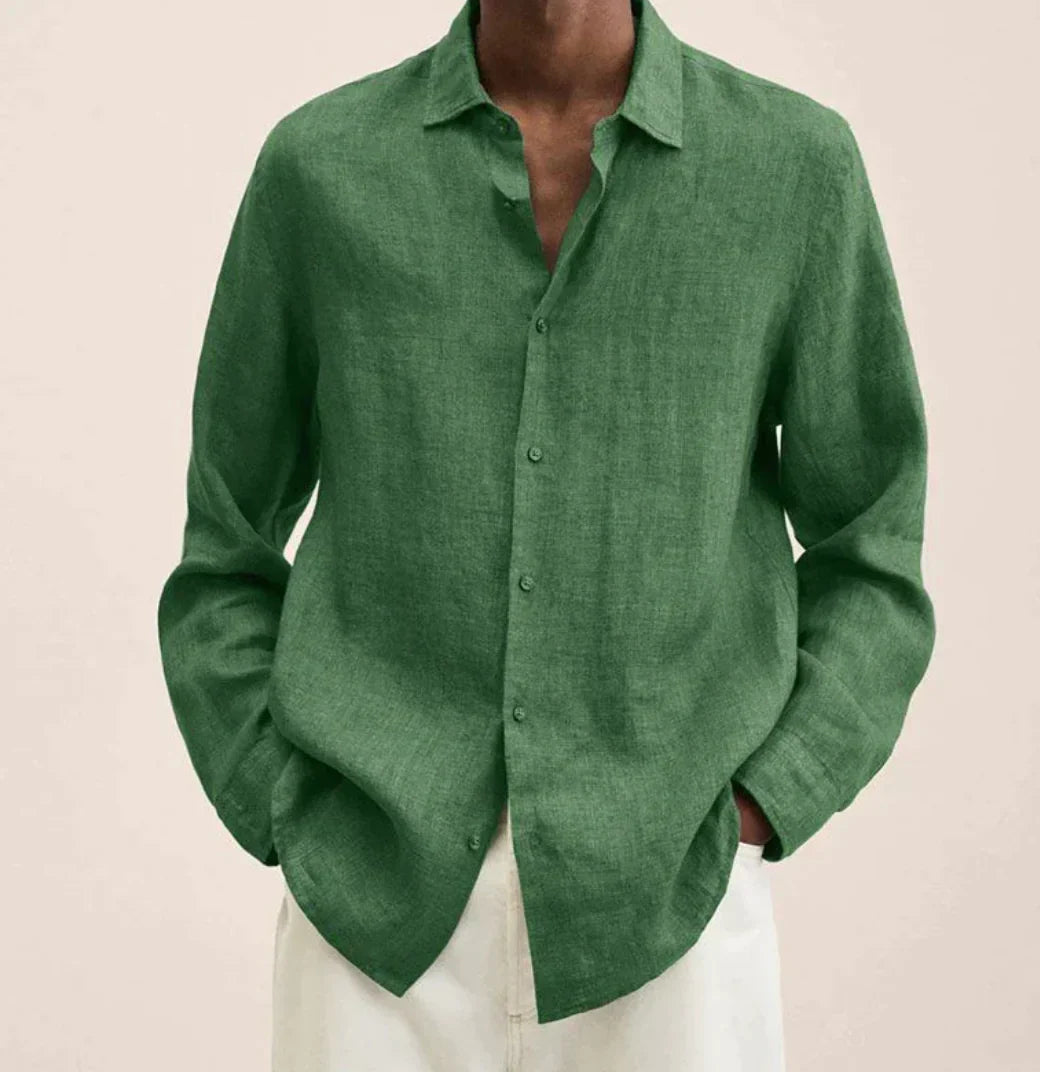 Men's linen shirt relaxed fit casual wear - versatile long sleeve top for all occasions