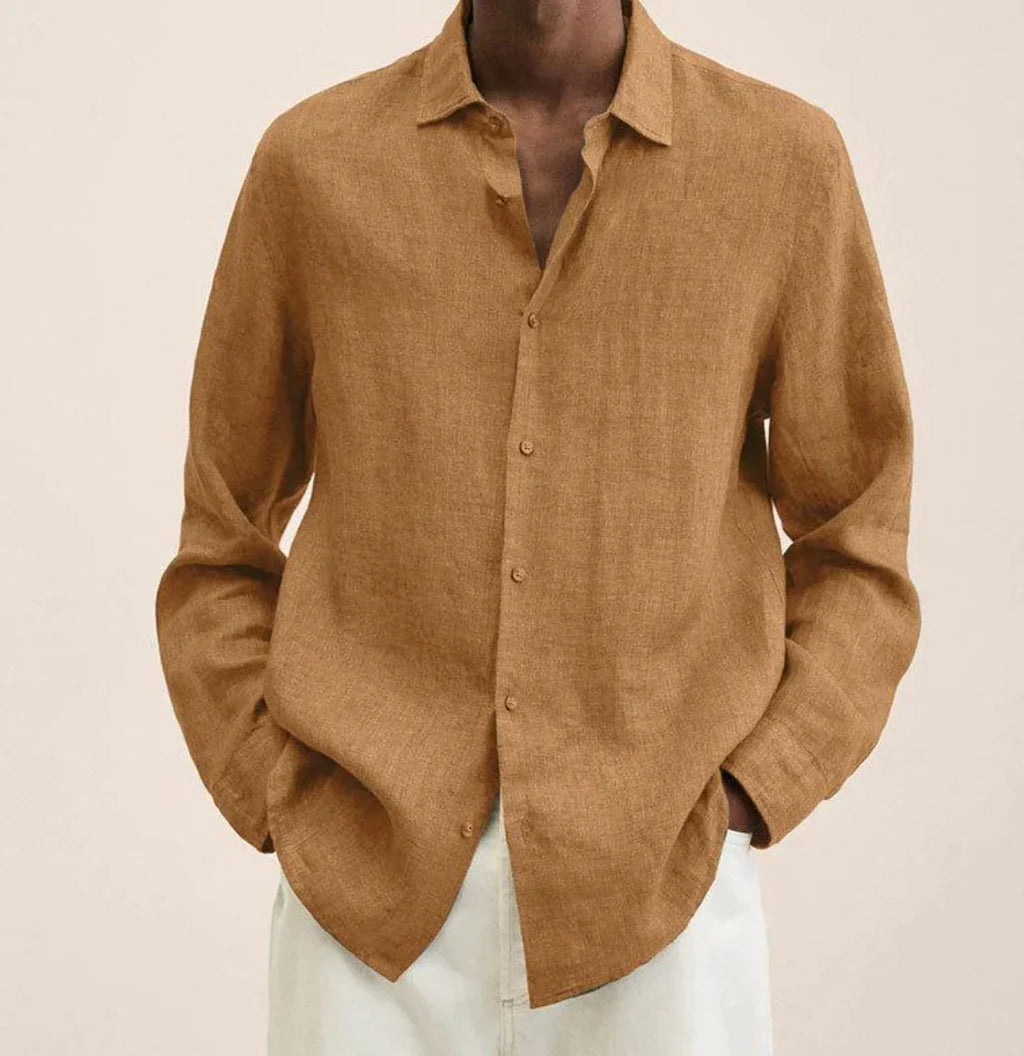 Men's linen shirt relaxed fit casual wear - versatile long sleeve top for all occasions