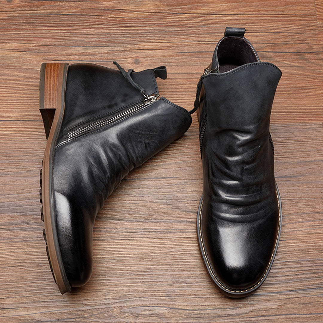 Men's leather ankle boots - stylish zip detail for casual wear and everyday comfort