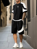 2-piece men's casual activewear set - trendy short sleeve top and shorts, daily wear