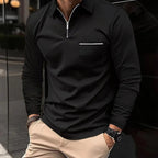 Men's long sleeve polo shirt zip neck casual attire - soft fabric for everyday wear