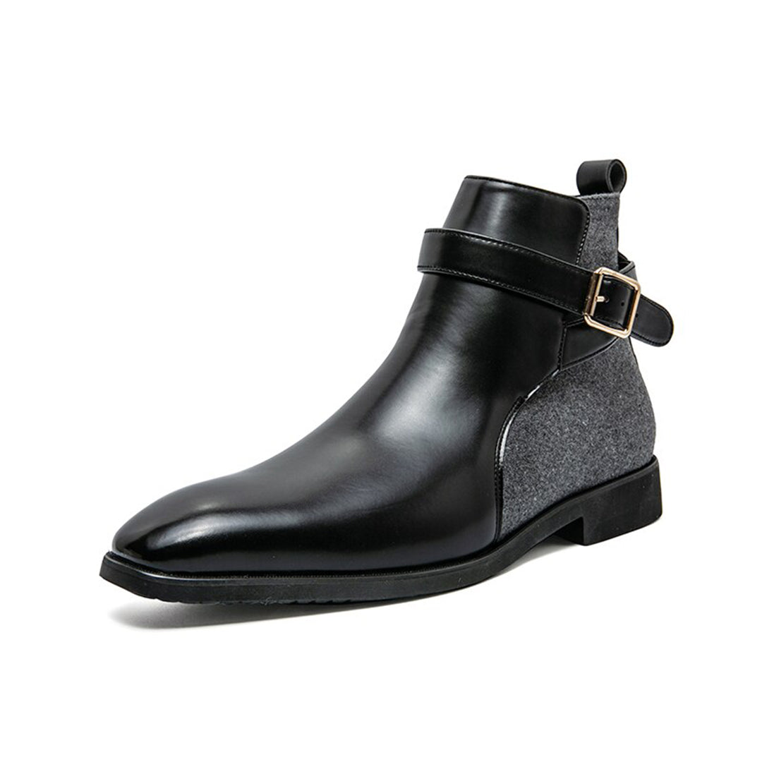Men's leather ankle boots - stylish buckle detail for office attire, durable fabric