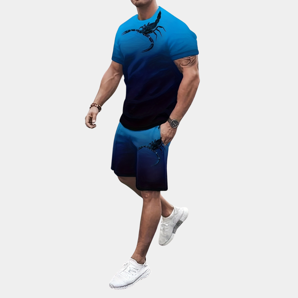 Men's casual two-piece scorpion print set - trendy outfit for everyday casual wear
