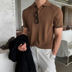 Brown ribbed polo shirt - men’s short-sleeve polo for versatile styling