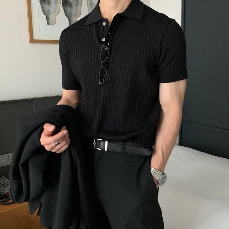 Brown ribbed polo shirt - men’s short-sleeve polo for versatile styling