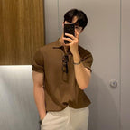 Brown ribbed polo shirt - men’s short-sleeve polo for versatile styling