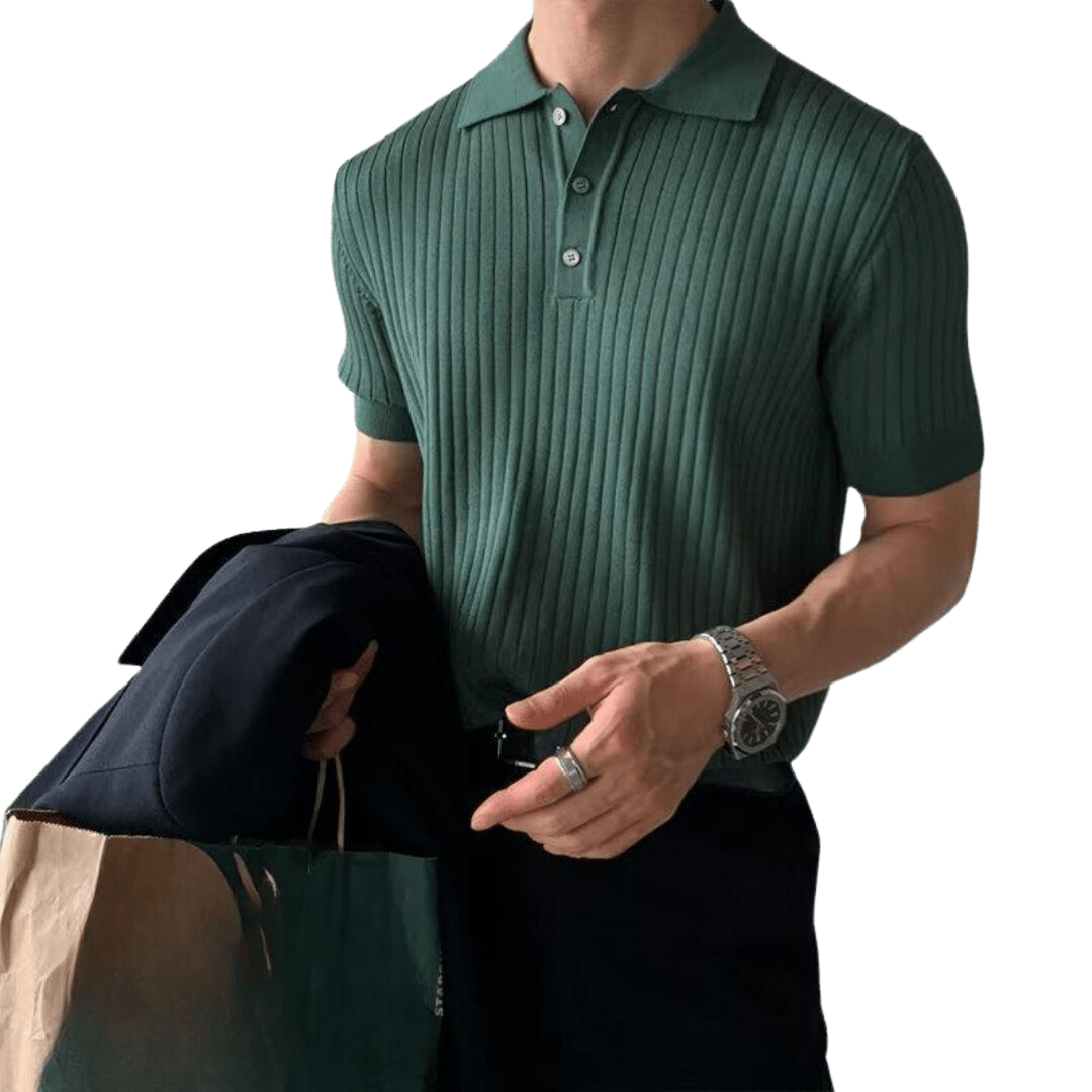Brown ribbed polo shirt - men’s short-sleeve polo for versatile styling