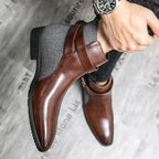 Men's leather ankle boots - stylish buckle detail for office attire, durable fabric
