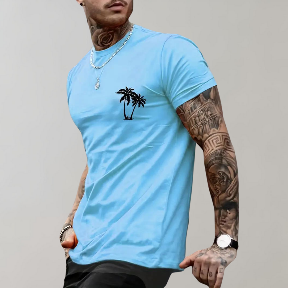 Men's palm tree graphic tee - versatile summer wear for casual