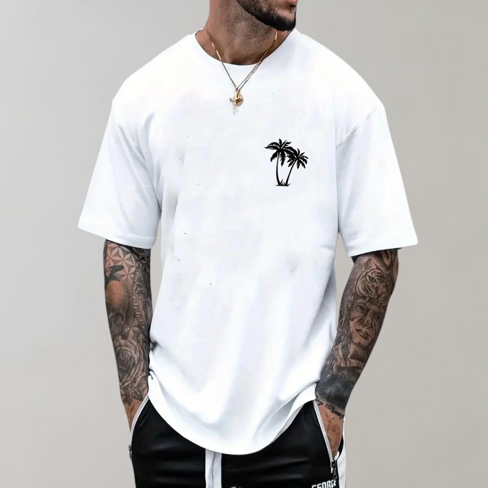 Men's palm tree graphic tee - versatile summer wear for casual