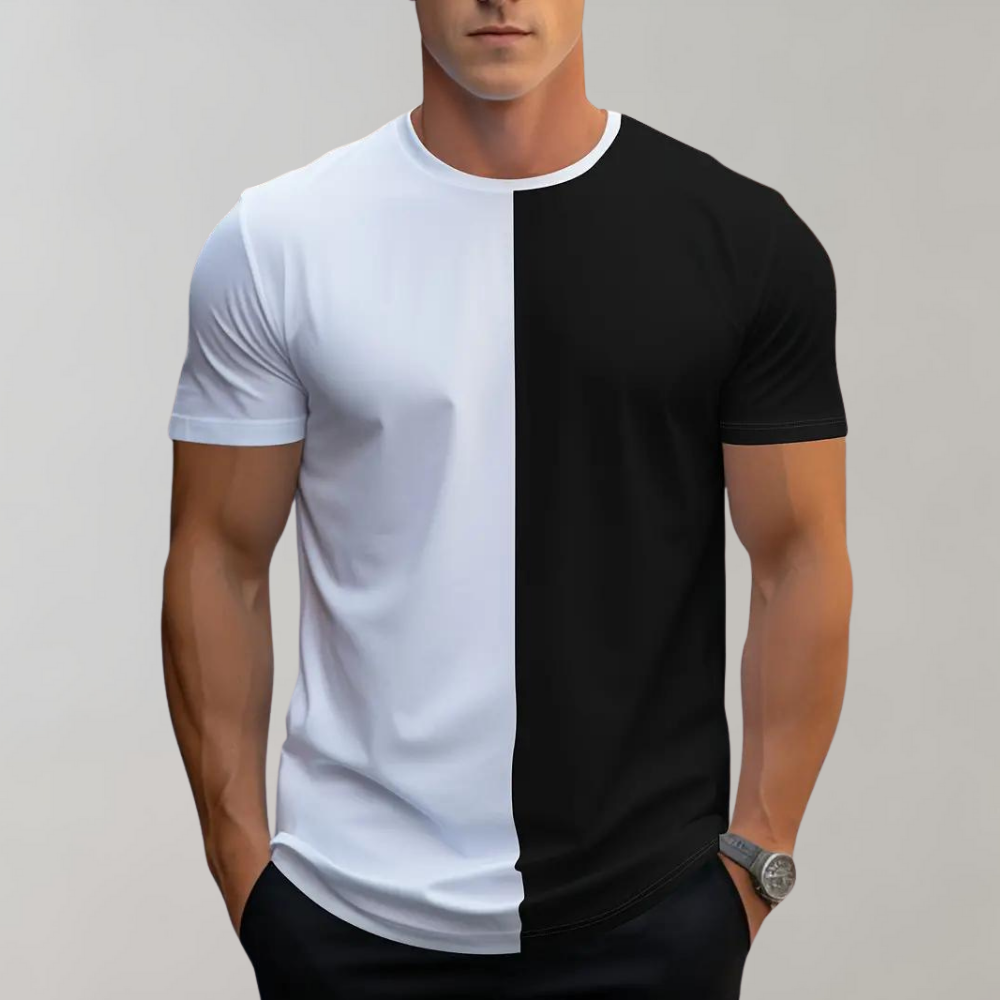 Men's t-shirt contemporary casual wear - stylish split colour design for all seasons