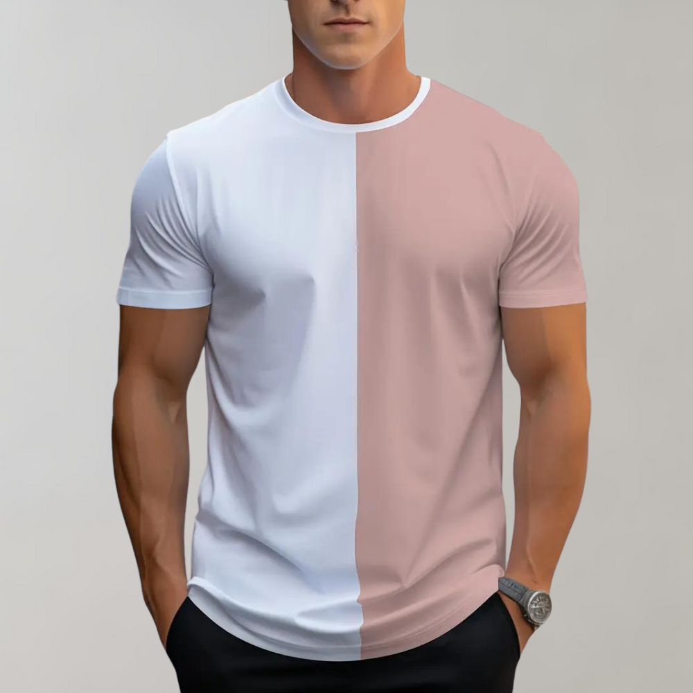 Men's t-shirt contemporary casual wear - stylish split colour design for all seasons
