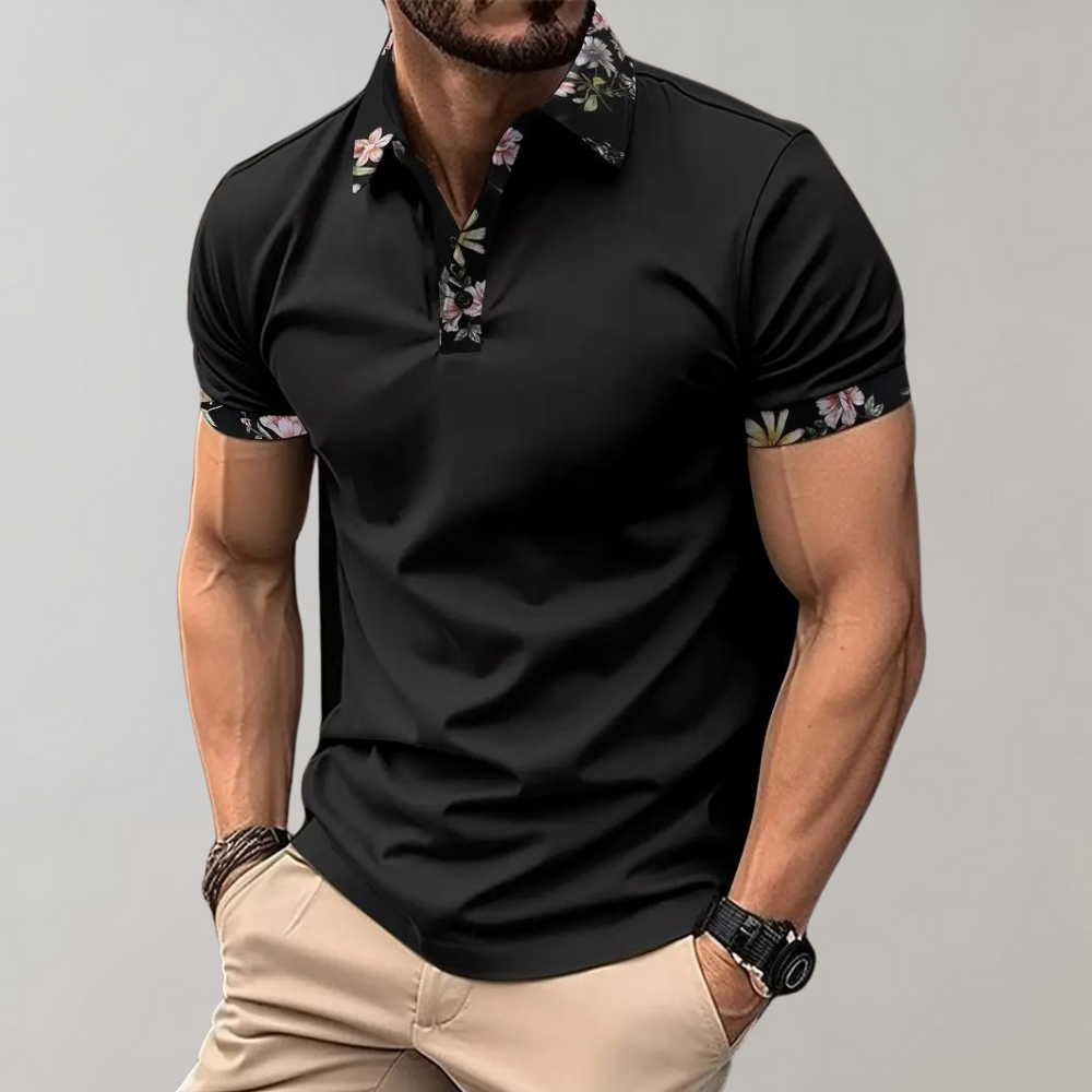 Men's floral collar polo shirt casual attire - smart short sleeves, stylish design for everyday wear