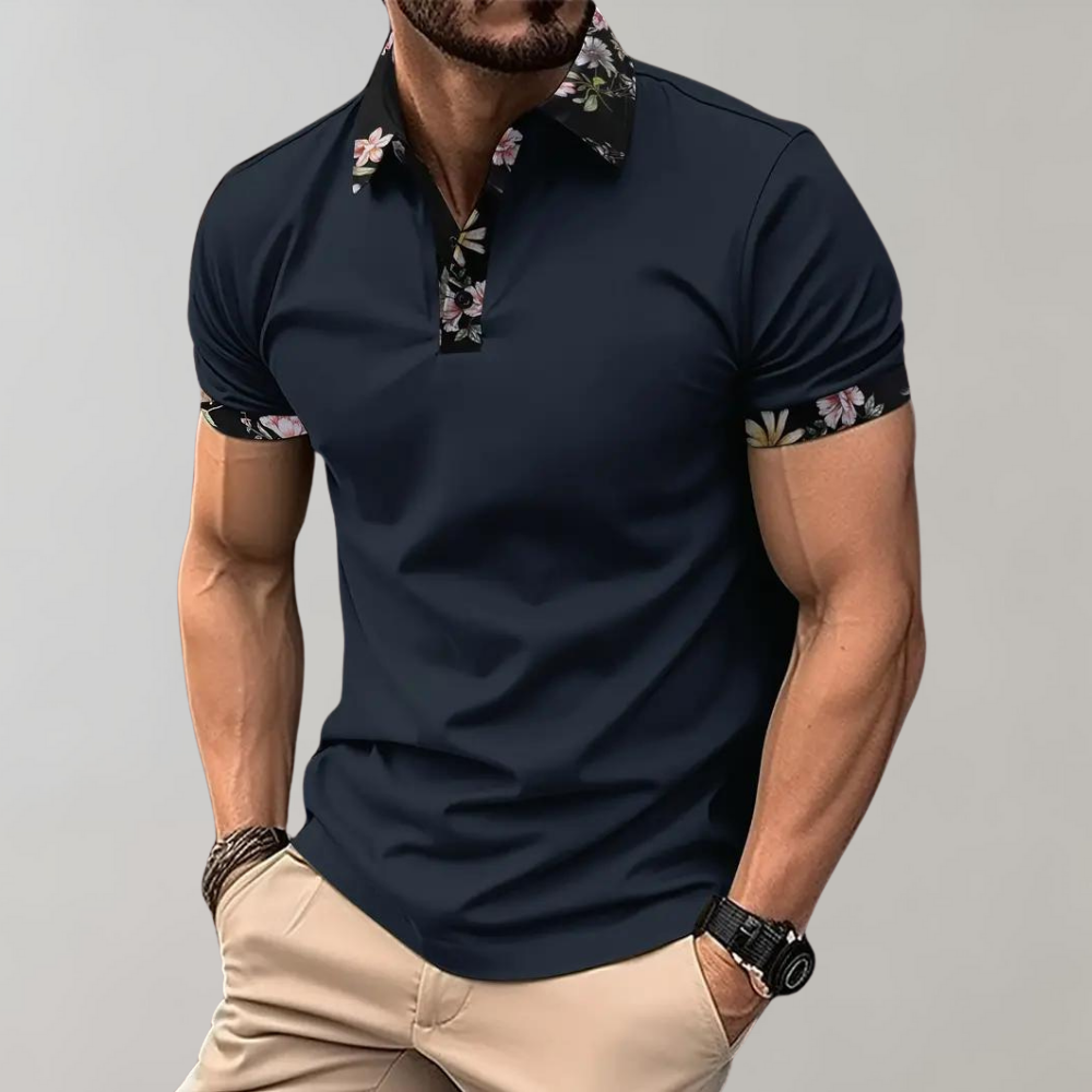 Men's floral collar polo shirt casual attire - smart short sleeves, stylish design for everyday wear