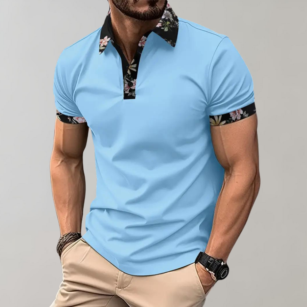 Men's floral collar polo shirt casual attire - smart short sleeves, stylish design for everyday wear