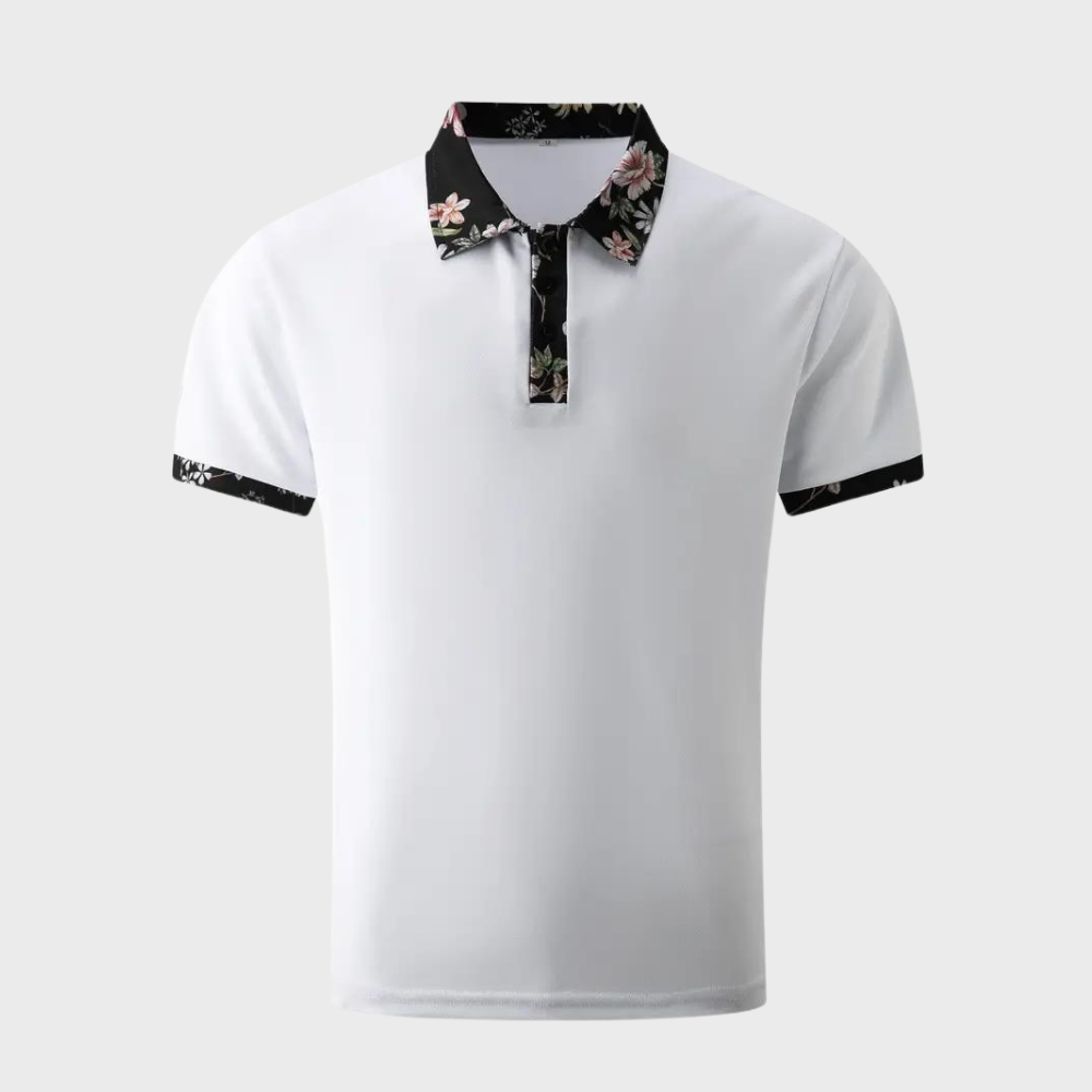 Men's floral collar polo shirt casual attire - smart short sleeves, stylish design for everyday wear