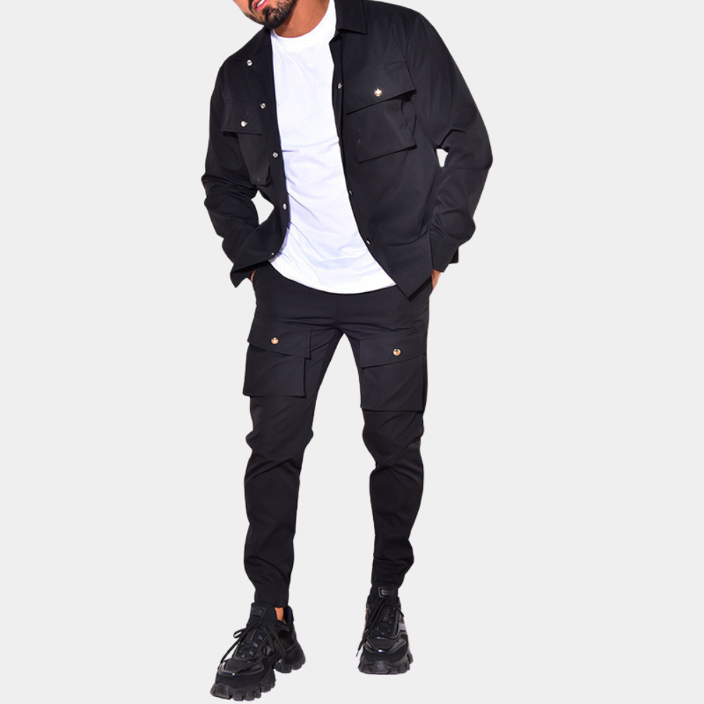 2-piece men's cargo suit lightweight jacket and trousers set - smart-casual summer style