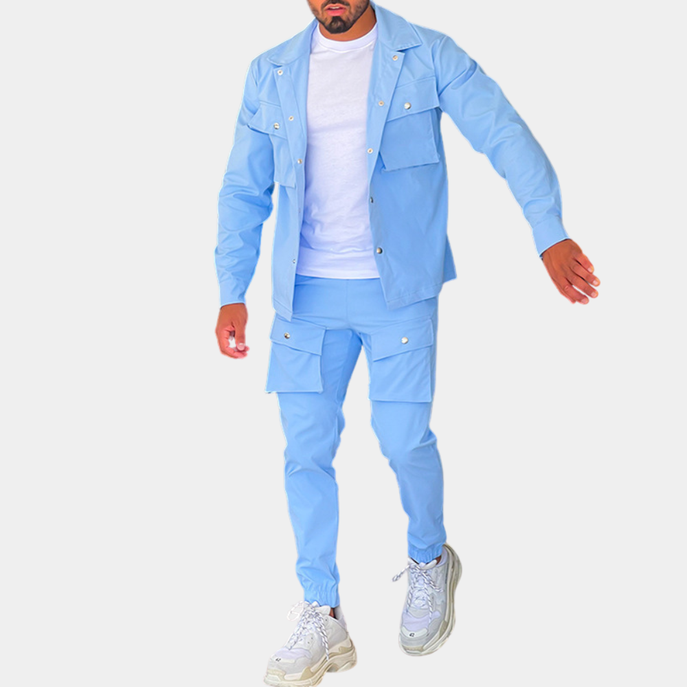 2-piece men's cargo suit lightweight jacket and trousers set - smart-casual summer style
