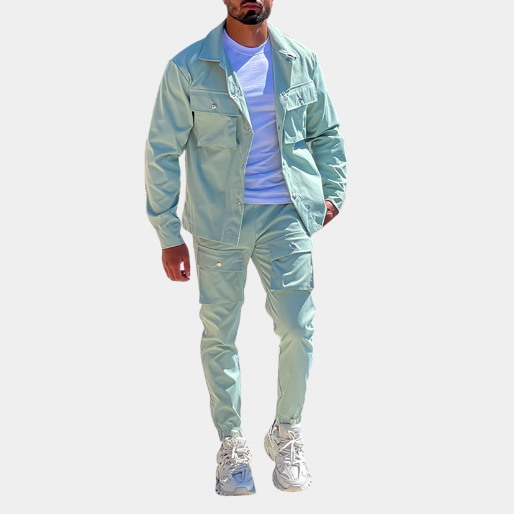 2-piece men's cargo suit lightweight jacket and trousers set - smart-casual summer style