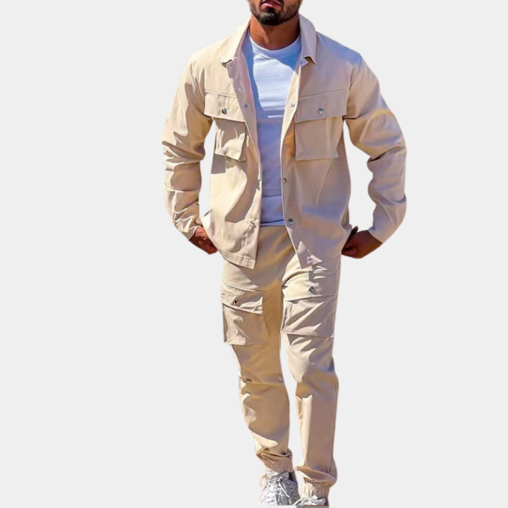 2-piece men's cargo suit lightweight jacket and trousers set - smart-casual summer style