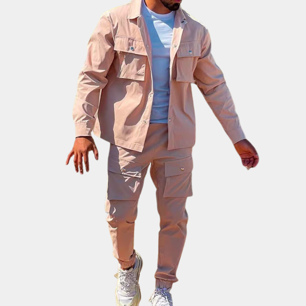 2-piece men's cargo suit lightweight jacket and trousers set - smart-casual summer style