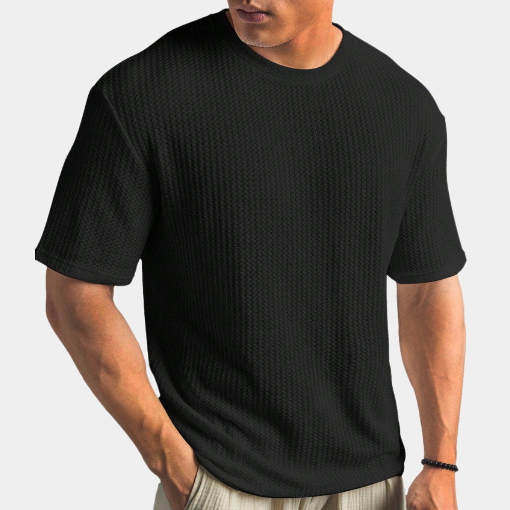 Men's waffle knit t-shirt - stylish casual short sleeve top for everyday wear
