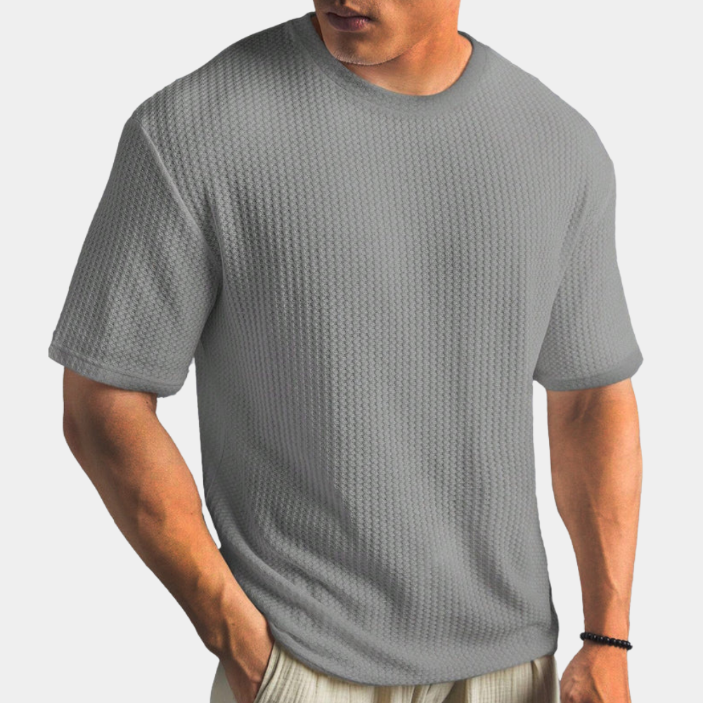 Men's waffle knit t-shirt - stylish casual short sleeve top for everyday wear
