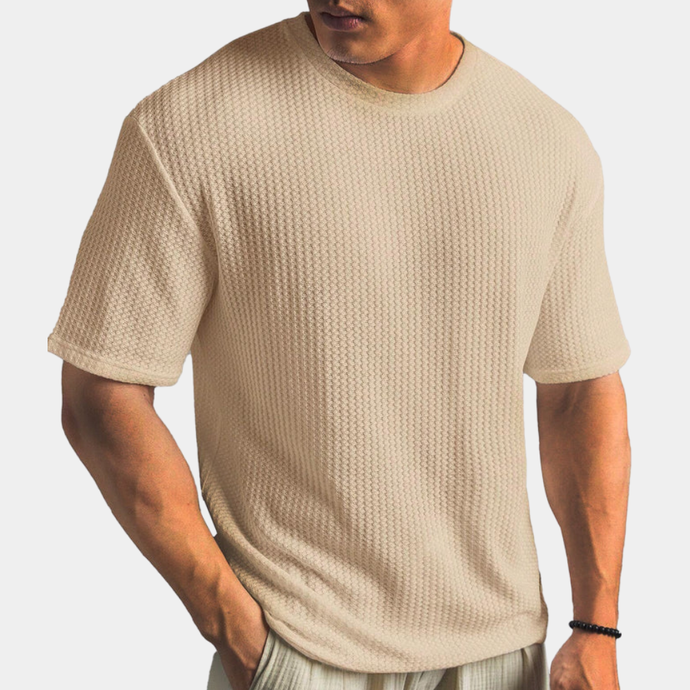Men's waffle knit t-shirt - stylish casual short sleeve top for everyday wear