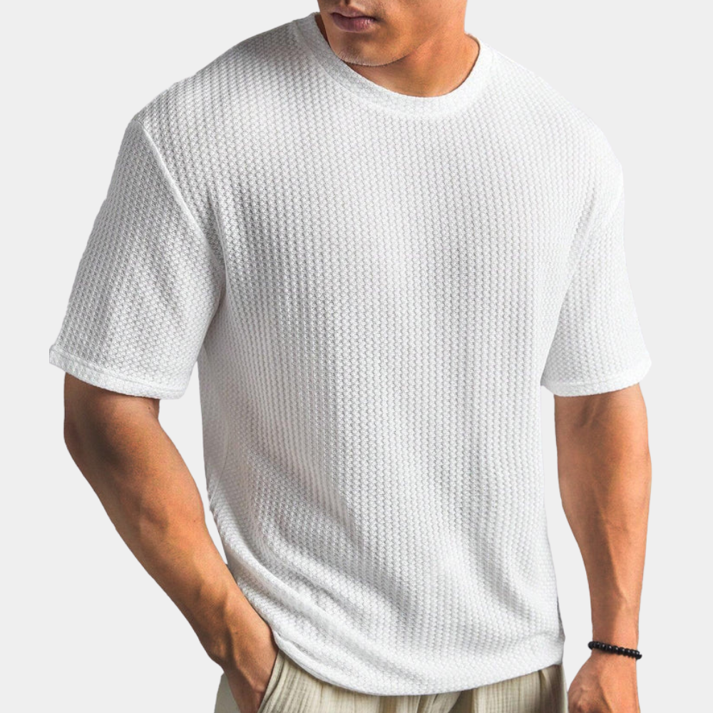Men's waffle knit t-shirt - stylish casual short sleeve top for everyday wear
