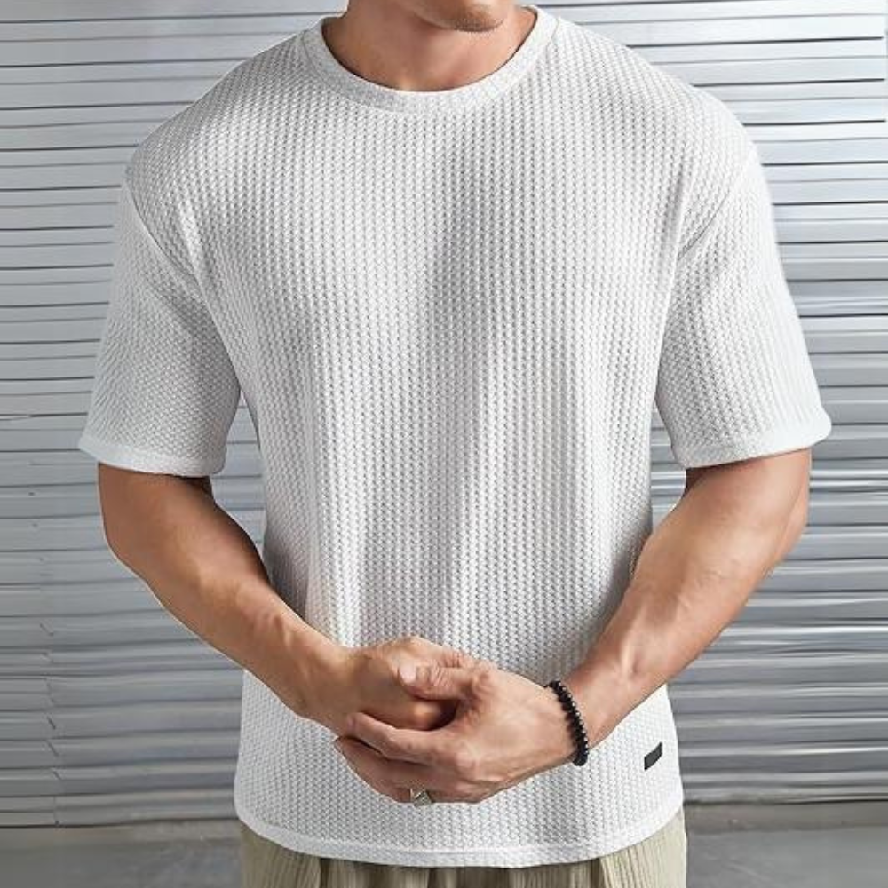 Men's waffle knit t-shirt - stylish casual short sleeve top for everyday wear