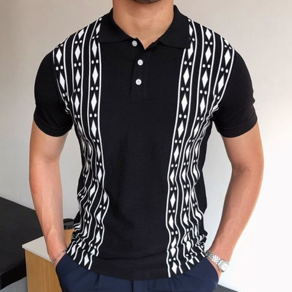 Men's polo shirt stylish black with pattern - sophisticated casual wear for everyday style