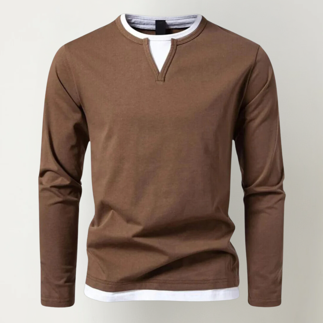 Men's long sleeve t-shirt stylish casual wear - versatile brown top for everyday comfort