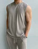 Men's sleeveless knitted top & trousers set - modern casual wear for everyday