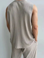 Men's sleeveless knitted top & trousers set - modern casual wear for everyday